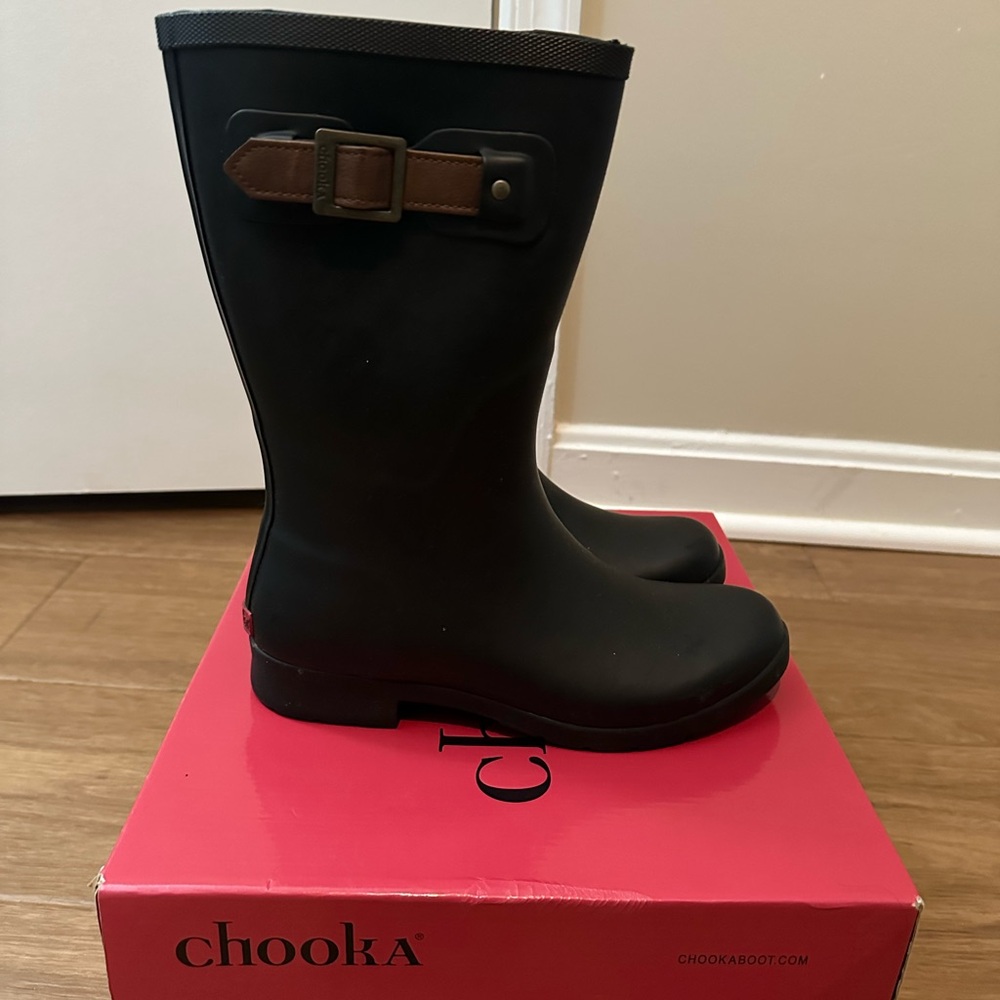 Chooka Black Boots with Tan Buckle
